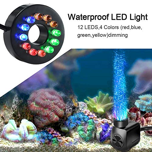 SunTop Mini Aomba de Agua con Leds, Bomba Sumergible con 12 Luz de LED Colorido, 220V,15W,800L/H, H Altura 1.6M/Aguas Limpias Bombeo para el Acuario,Estanque Hidropónico,Fuente,Estanque