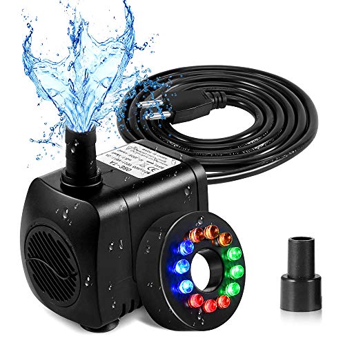 SunTop Mini Aomba de Agua con Leds, Bomba Sumergible con 12 Luz de LED Colorido, 220V,15W,800L/H, H Altura 1.6M/Aguas Limpias Bombeo para el Acuario,Estanque Hidropónico,Fuente,Estanque