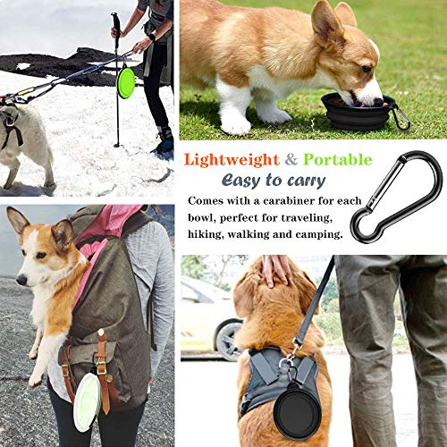 Sunwuun Cuenco Perro, Juego de 2 Viaje Cuenco para Perro Plegable de Silicona para Mascotas Perro Gato Comida Agua con Tapas y mosquetones (Negro y Verde)