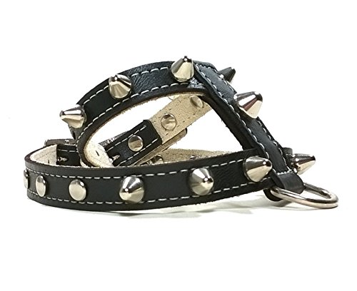 Superpipapo Original Arnés para Perros, Cuero Negro con Pinchos, Correa y Pulsera Opcional, Piel de Calidad, Hecho a Mano en España, Pequeño, Chihuahua y Cachorro, S: Cuello 18-22 cm, Pecho 32-37 cm