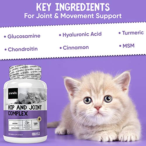 Suplemento Condroprotector Perros y Gatos 120 Comprimidos Masticables | Cuidado Cadera y Articulaciones Huesos y Energía, con Cúrcuma, Ácido Hialurónico, MSM, Vitamina C, Glucosamina y Condroitina