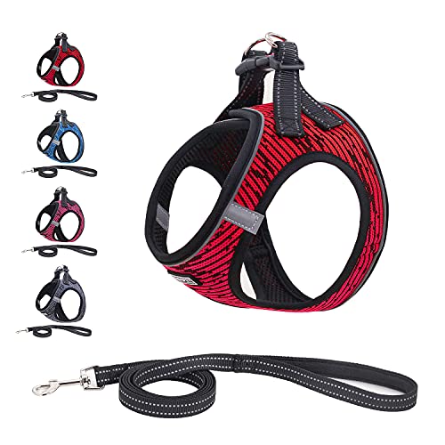 Suredoo Arnés Perro Pequeños Reflectante, Arnés Antitirones Suave Acolchado Cómodo Transpirable Arneses Chaleco para Perros Pequeños, Gatos y Cachorros (M, Rojo)