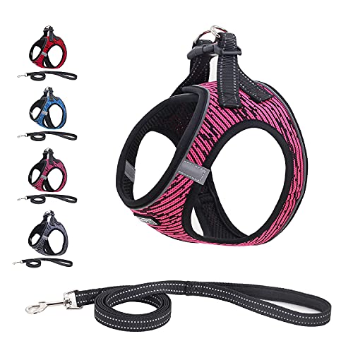 Suredoo Arnés Perro Pequeños Reflectante, Arnés Antitirones Suave Acolchado Cómodo Transpirable Arneses Chaleco para Perros Pequeños, Gatos y Cachorros (L, Rosa)