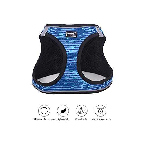 Suredoo Arnés Perro Pequeños Reflectante, Arnés Antitirones Suave Acolchado Cómodo Transpirable Arneses Chaleco para Perros Pequeños, Gatos y Cachorros (XS, Azul)