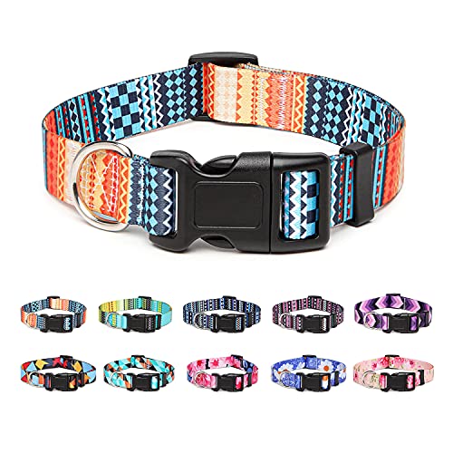 Suredoo Collar Perro, Ajustable y Resistente con Patrones de Moda, Collar Nylon Cómodos para Perros Pequeños Medianos Grandes, Cachorros (M, Naranja)