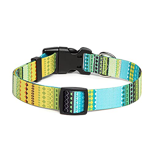 Suredoo Collar Perro, Ajustable y Resistente con Patrones de Moda, Collar Nylon Cómodos para Perros Pequeños Medianos Grandes, Cachorros (S, Amarillo)