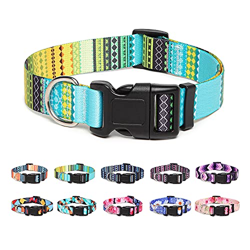 Suredoo Collar Perro, Ajustable y Resistente con Patrones de Moda, Collar Nylon Cómodos para Perros Pequeños Medianos Grandes, Cachorros (S, Amarillo)