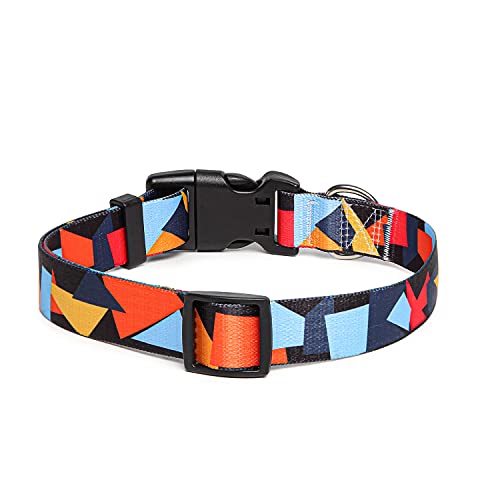 Suredoo Collar Perro, Ajustable y Resistente con Patrones de Moda, Collar Nylon Cómodos para Perros Pequeños Medianos Grandes, Cachorros (S, Bloque Color)