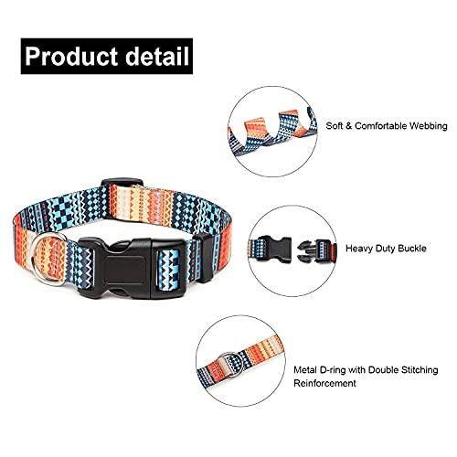 Suredoo Collar Perro, Ajustable y Resistente con Patrones de Moda, Collar Nylon Cómodos para Perros Pequeños Medianos Grandes, Cachorros (S, Naranja)