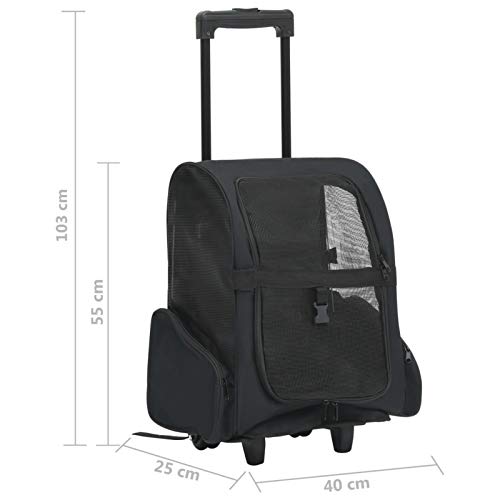 Susany Transportín 2 en 1 para Mascotas Mochila o Carrito de Viaje para Perro y Gato con 2 Ruedas Carrito Trolley Plegable Multiusos para Mascotas Negro 40 x 25 x 55 cm