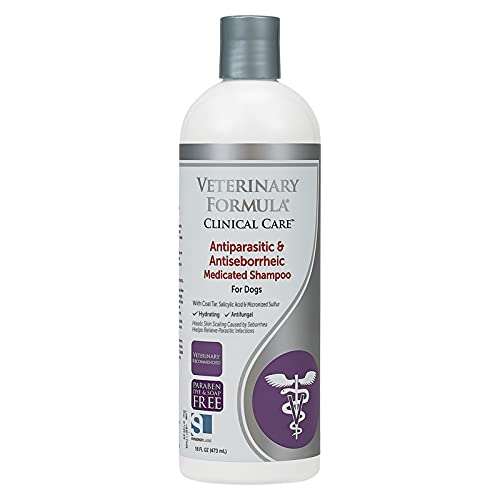 SynergyLabs Fórmula Veterinaria Cuidado clínico antiparasitario y antiseborreico champú medicado para Perros; 16 FL oz