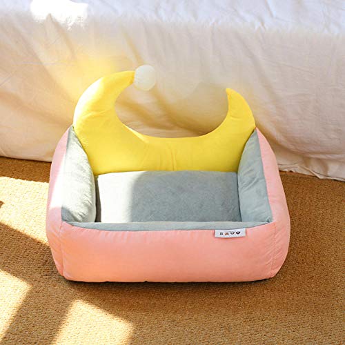 SYQY Pet Moon Bed Teddy Cat Kennel Desmontable Lavable Four Seasons-Nido de Luna Rosa_L