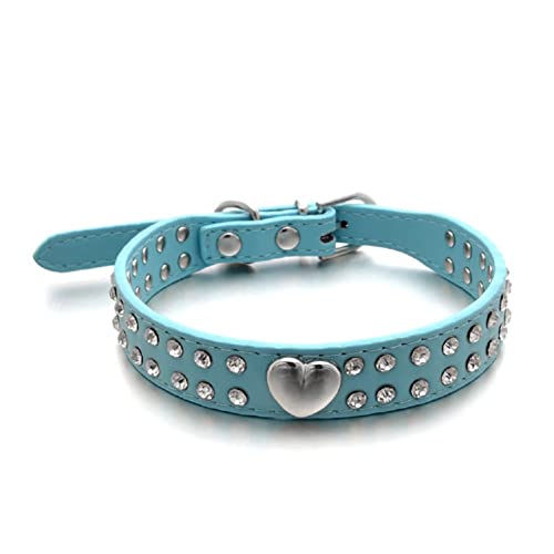 SZMYLED Collar de perro con diamantes de imitación, ajustable de piel suave, collar de perro, collar de perro con diamantes de imitación, collar ligero para perros pequeños y medianos (M,Azul)