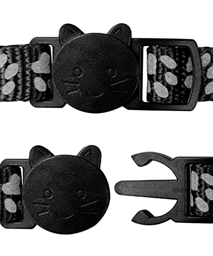 Taglory Collar Gato Reflectante, 2 Piezas Collares para Gatos con Cascabeles y Hebilla Seguro de Liberación Rápida, 19-32cm Negro