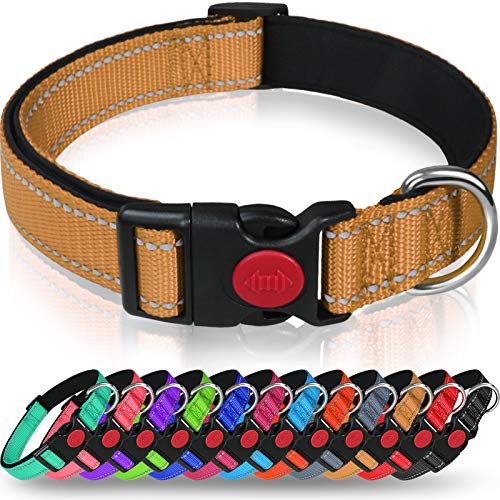 Taglory Collar Perro, Collar Nylon Reflectante Neopreno Forrado Ajustable para Perros Grandes, Marrón