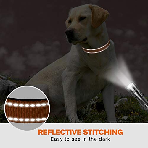 Taglory Collar Perro, Collar Nylon Reflectante Neopreno Forrado Ajustable para Perros Grandes, Marrón