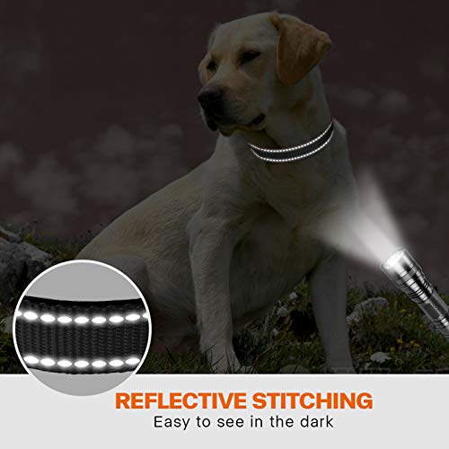 Taglory Collar Perro, Collar Nylon Reflectante Neopreno Forrado Ajustable para Perros Grandes, Negro