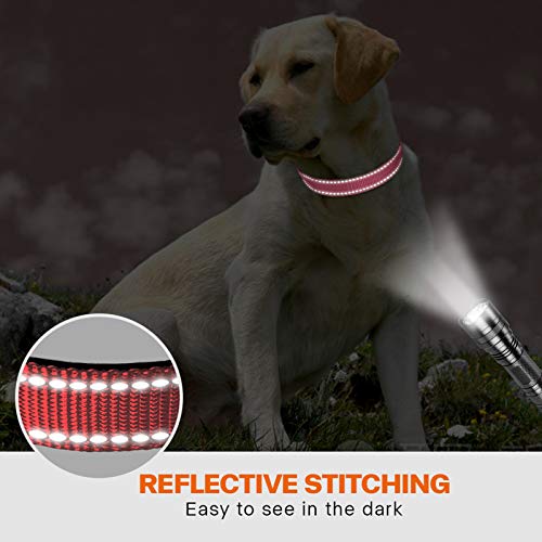 Taglory Collar Perro, Collar Nylon Reflectante Neopreno Forrado Ajustable para Perros Medianos, Rosa