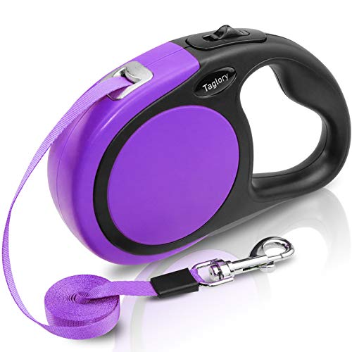 Taglory Correa Extensible Perro medianos y pequeño, Cuerda para Perros retractil, Nylon Fuerte Adecuado para Perros de hasta 20 kg, sin enredo y manija Antideslizante (5m (16ft), Morado)