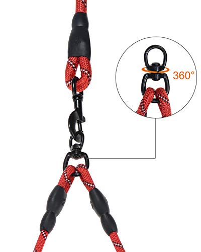 Taglory Correas Dobles/Correa de Perro para Dos Perros/Acoplador Divisor Fuerte para Perros pequeño medianos Grandes/Giratorio 360 ° sin enredos/Cuerda de escalada/75cm Rojo