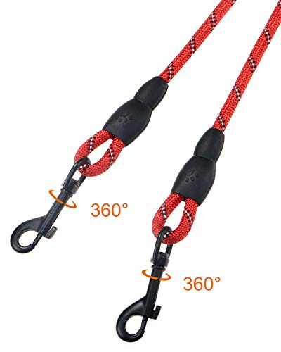 Taglory Correas Dobles/Correa de Perro para Dos Perros/Acoplador Divisor Fuerte para Perros pequeño medianos Grandes/Giratorio 360 ° sin enredos/Cuerda de escalada/75cm Rojo