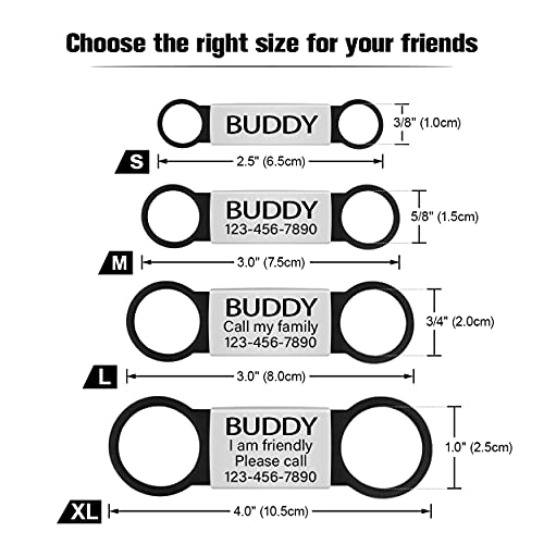 TagME 2 Paquete Etiquetas de Identificación de Acero Inoxidable Para Perros y Gatos / Placa de Identificación Silenciosa Grabada con Nombre y Número de Teléfono, Negro, L