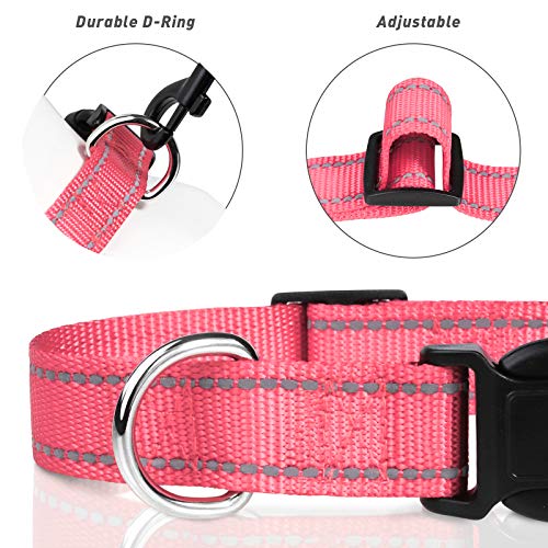 TagME Collar Perro Ajustable,Collar Nylon Reflectante,para Caminar Correr Entrenamiento,para Perros Extrapequeños,Rosa,1.5cm De Ancho