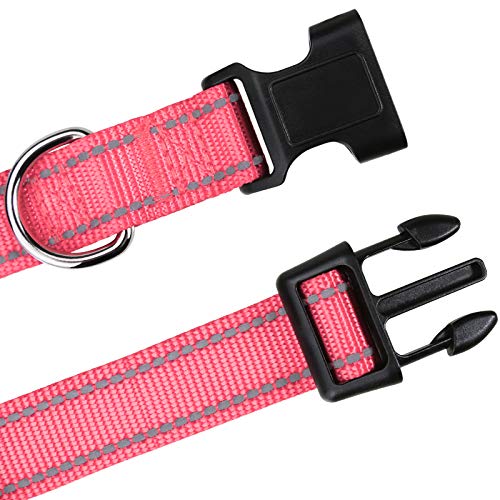 TagME Collar Perro Ajustable,Collar Nylon Reflectante,para Caminar Correr Entrenamiento,para Perros Extrapequeños,Rosa,1.5cm De Ancho