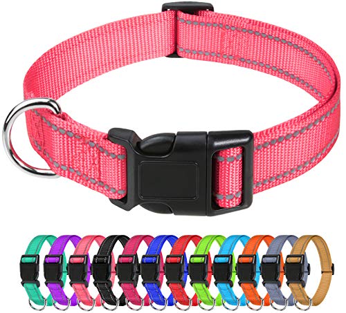 TagME Collar Perro Ajustable,Collar Nylon Reflectante,para Caminar Correr Entrenamiento,para Perros Extrapequeños,Rosa,1.5cm De Ancho