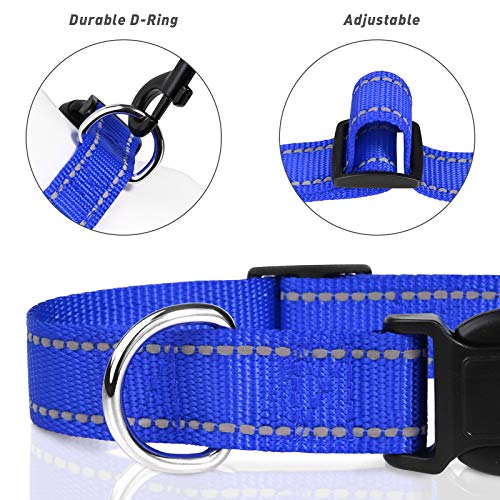 TagME Collar Perro Ajustable,Collar Nylon Reflectante,para Caminar Correr Entrenamiento,para Perros Medianos,Azul Marino,2.5cm De Ancho