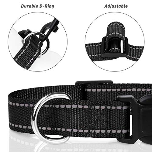 TagME Collar Perro Ajustable,Collar Nylon Reflectante,para Caminar Correr Entrenamiento,para Perros Medianos,Negro,2.5cm De Ancho