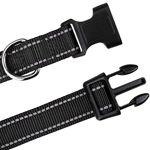 TagME Collar Perro Ajustable,Collar Nylon Reflectante,para Caminar Correr Entrenamiento,para Perros Medianos,Negro,2.5cm De Ancho