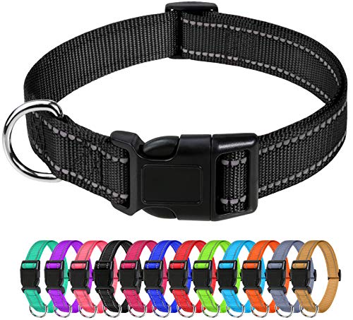 TagME Collar Perro Ajustable,Collar Nylon Reflectante,para Caminar Correr Entrenamiento,para Perros Medianos,Negro,2.5cm De Ancho