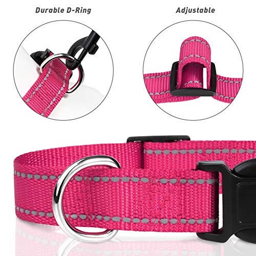 TagME Collar Perro Ajustable,Collar Nylon Reflectante,para Caminar Correr Entrenamiento,para Perros Pequeños,Rosa Caliente,1.5cm De Ancho