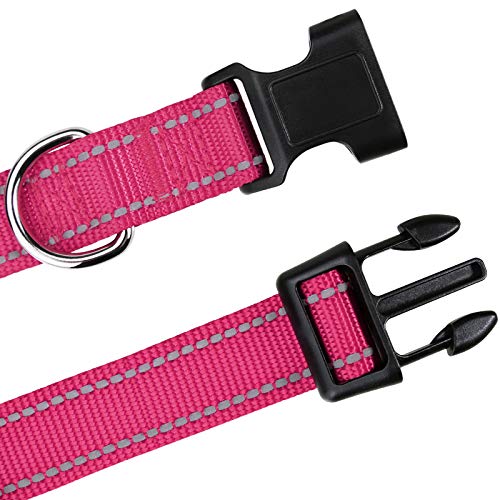 TagME Collar Perro Ajustable,Collar Nylon Reflectante,para Caminar Correr Entrenamiento,para Perros Pequeños,Rosa Caliente,1.5cm De Ancho