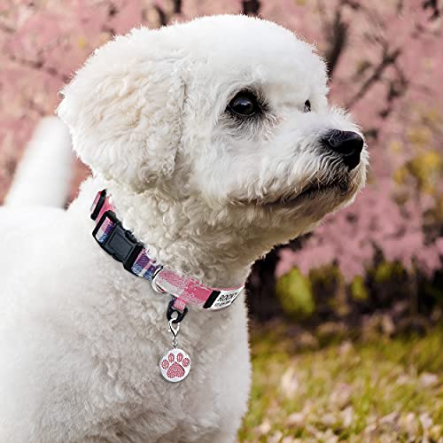 TagME Personalizado Collar Perro Pequeño , Nylon Collares con Nombre y Número de Teléfono Grabados, Rosa XS