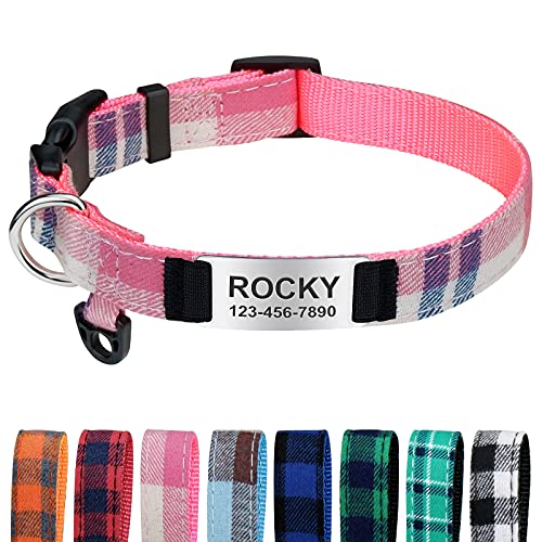 TagME Personalizado Collar Perro Pequeño , Nylon Collares con Nombre y Número de Teléfono Grabados, Rosa XS