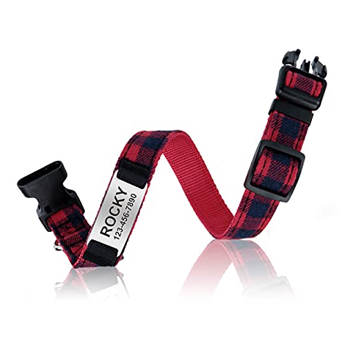 TagME Personalizado Collar Perros Medianos , Nylon Collares con Nombre y Número de Teléfono Grabados, Rojo M