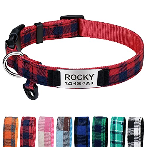 TagME Personalizado Collar Perros Medianos , Nylon Collares con Nombre y Número de Teléfono Grabados, Rojo M