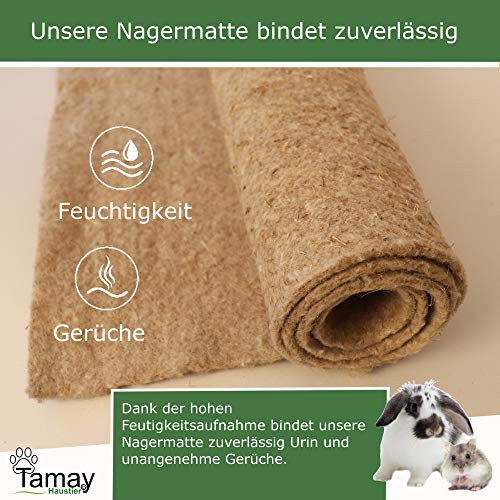 Tamay Alfombrilla para roedores de 100% cáñamo, 100 x 50 cm, alfombra prémium para roedores, como jaula sin polvo, para conejos, cobayas, animales pequeños, 2 unidades