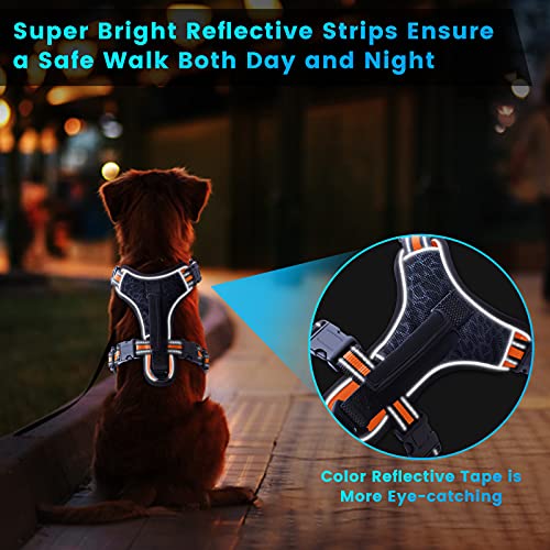 TAMOWA Arnes Perro Ajustable Grande Mediano Arnés Pecho Antitirones Perros Coche Cómodo Transpirable y con Lineas Reflectantes, Arnés para Perro para Caminar Entrenamiento (Naranja, XL)