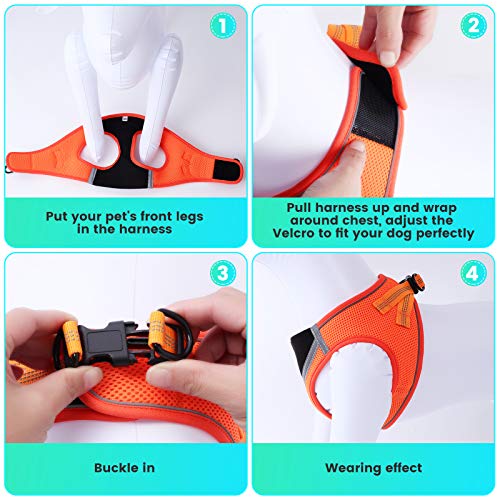 TAMOWA Arnes Perro Pequeños, Reflectante Ajustable de Arnés Antitirones Suave Acolchado Cómodo Tejido de Malla Transpirable Arnés Chaleco para Cachorros Perros Pequeños Mediano, XS, Naranja