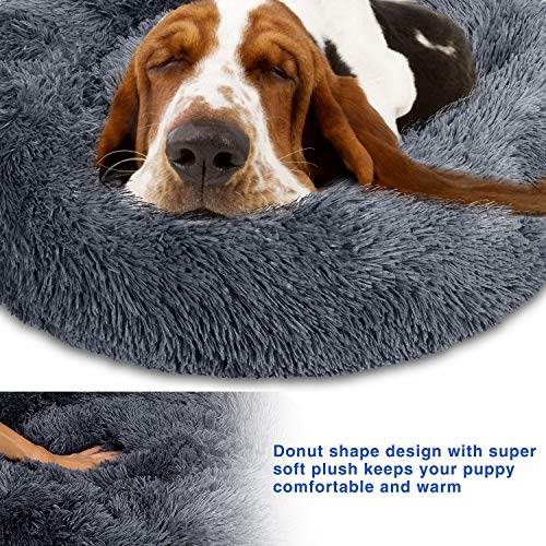 TAMOWA Cama Perro Suave Cama Gato Redonda, Camas de Gatos Perros de Donut con Parte Inferior Antideslizante, Cómodo Suave y Cálida Cama para Mascotas Gatos y Perros Pequeños, 70cm, Gris Oscuro