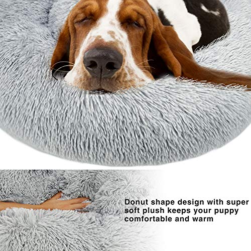 TAMOWA Cama Perro Suave Cama Gato Redonda, Camas de Gatos Perros de Donut con Parte Inferior Antideslizante, Cómodo Suave y Cálida Cama para Mascotas Gatos y Perros Pequeños, 80cm, Gris Claro