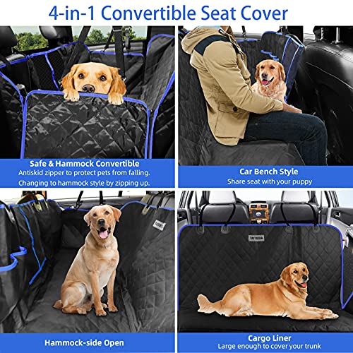 TAMOWA Funda Perros Coche, Funda de Asiento para Perros Impermeable y Resistente, Pet Cubierta Asiento Coche Perro ​con Ventana de Malla, Universal para SUV, Camión, Transportar y Viaje, Negro