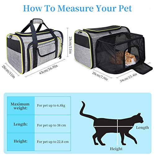 TAMOWA Transportín Perro Gato, Bolsa de Transporte para Mascotas Plegable Transpirable con Colchón Suave, Transportín Perro Pequeño Mascotas Cómodo Bolso para Transporte en Tren, 43 x 28 x 28 cm, Gris