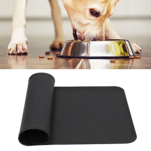 Tapete para cuencos para mascotas, almohadilla para alimentos para mascotas Diseño de borde elevado Silicona suave Superficie lisa para proteger el piso para cuencos para mascotas Fuentes(negro)