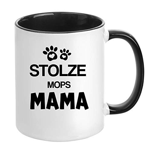 TassenTicker® – "Orgulloso Animal mamá – Taza de café – Taza de Perro – dueña de Perros – Mujeres – Idea de Regalo – Negro, Carlino Negro.