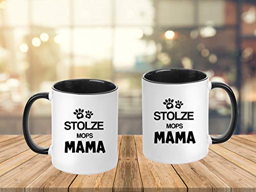 TassenTicker® – "Orgulloso Animal mamá – Taza de café – Taza de Perro – dueña de Perros – Mujeres – Idea de Regalo – Negro, Carlino Negro.