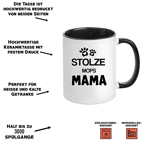 TassenTicker® – "Orgulloso Animal mamá – Taza de café – Taza de Perro – dueña de Perros – Mujeres – Idea de Regalo – Negro, Carlino Negro.